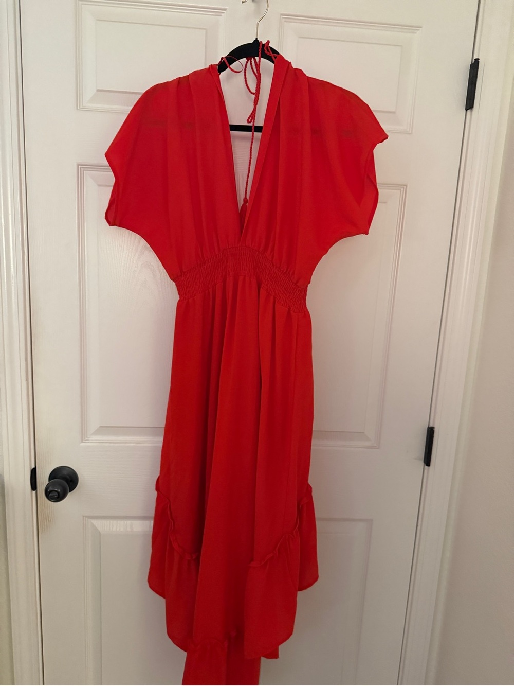 Flying Tomato Red High-Low V-Neck Dress